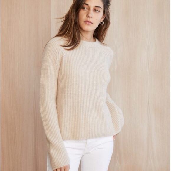 Jenni Kayne Women’s Cashmere Fisherman Sweater Large Oatmeal Knit Pullover - Picture 5 of 16